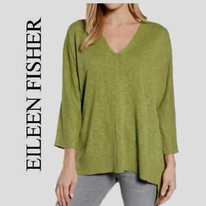 EILLEN FISHER V NECK SWEATER ORGANIC LINEN/COTTON GREEN 3/4 SLEEVE SZ S
PREPPY